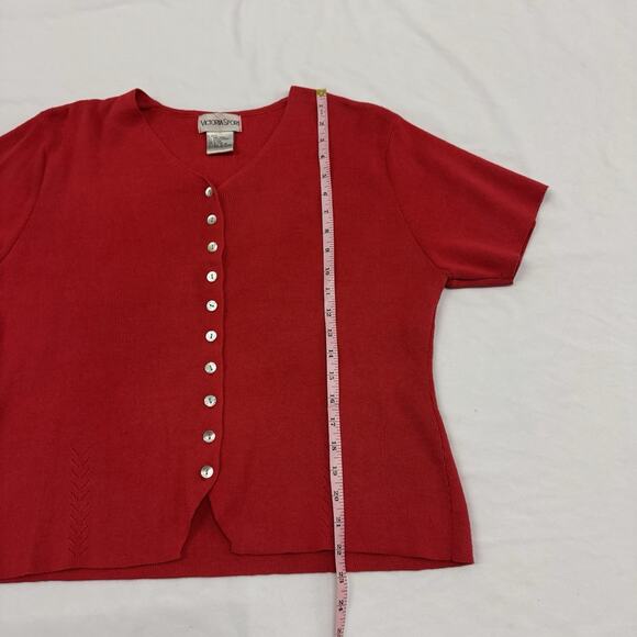 Vintage XL Cardigan Sweater Short Sleeve Red Button Up Valentines Romantic - Picture 5 of 7